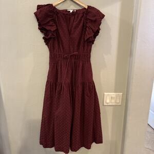 Chelsea & Violet Maxi Dress M Burgundy Tiered Ruffle Puff Sleeve Boho Cottage